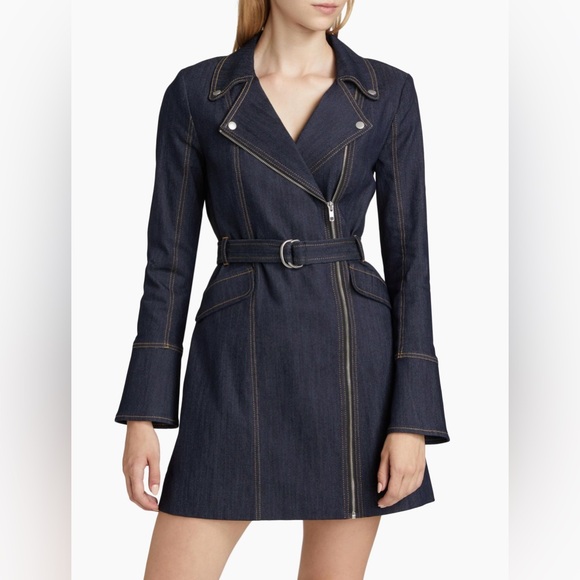 NWT Cinq à Sept Denim Navy Long Sleeve Belted Dress. Size: 4